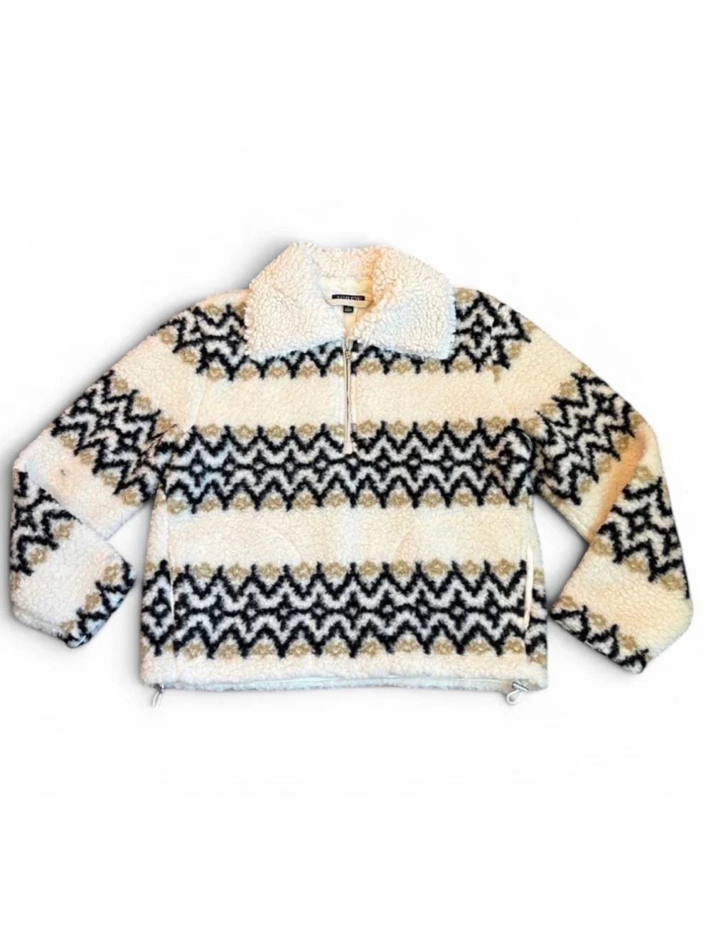 J. Crew Jacquard Print Sherpa Half Zip Fleece Pullover Women’s S Ivory